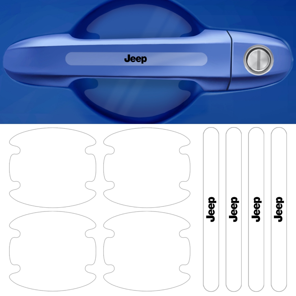 Kit 8 Adesivo Protetor Maçaneta de Porta Carro Emblema Compatível Jeep Anti Arranhões Transparente