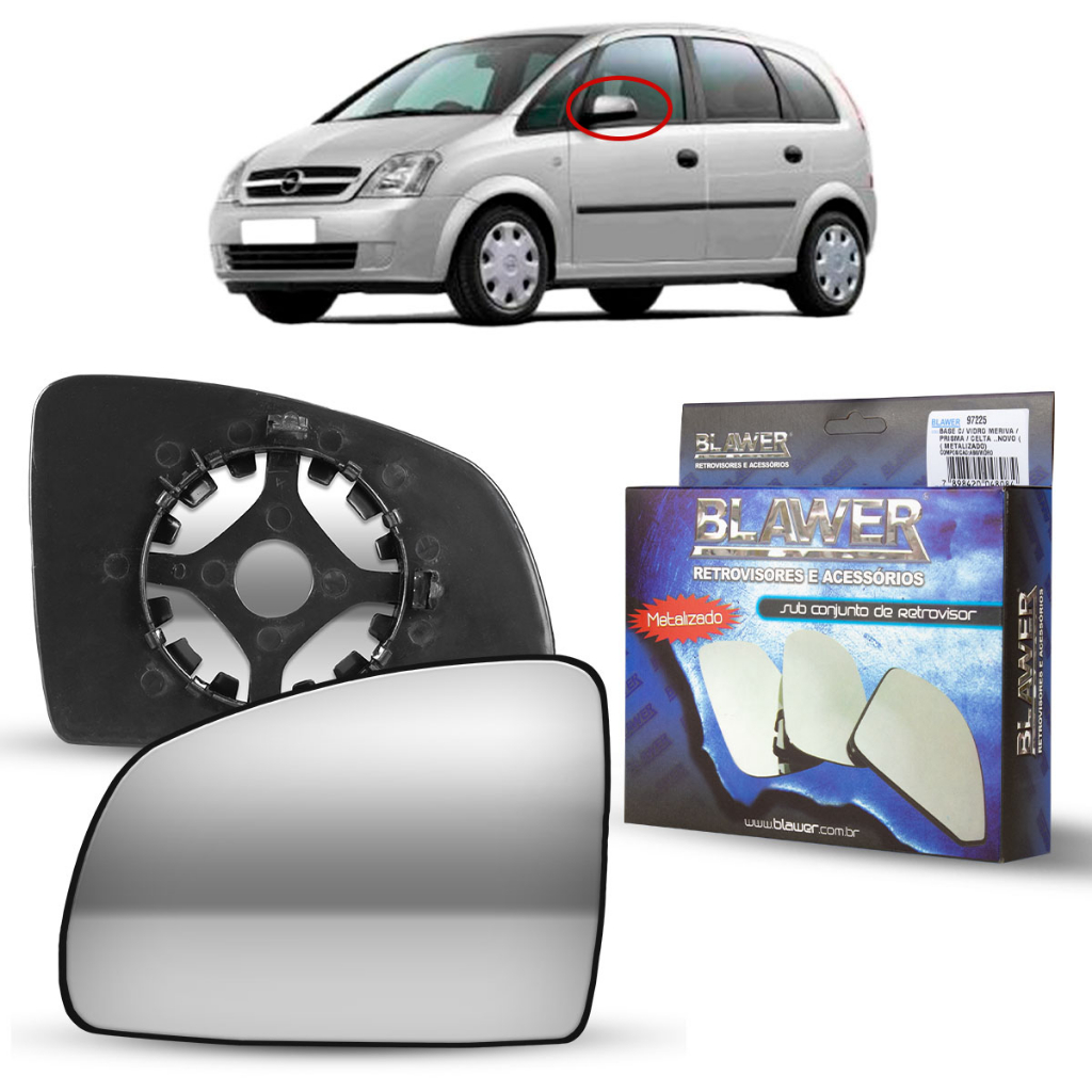 Lente Retrovisor Celta 07/ Meriva - COM BASE (LENTE PLANA) LADO DIREITO OU ESQUERDO