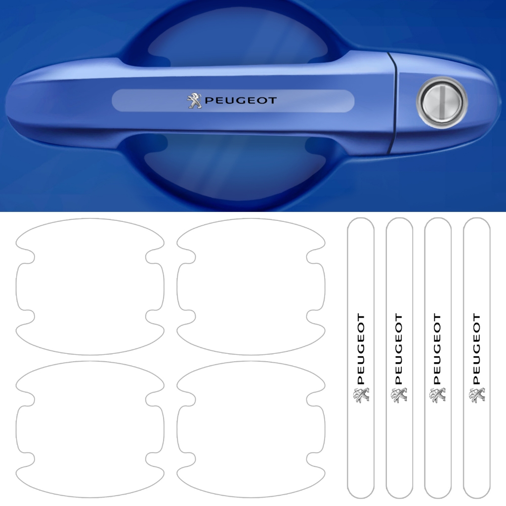 Kit 8 Adesivo Protetor Maçaneta Porta Carro Emblema Compatível Peugeot Anti Arranhões Transparente