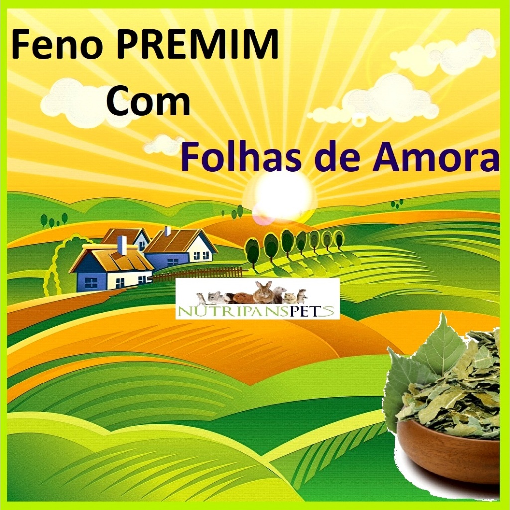 1kg Feno Coast Cross Super Premium Sabor Folha de Amora Coelho Chinchila Hamister porquinho da india