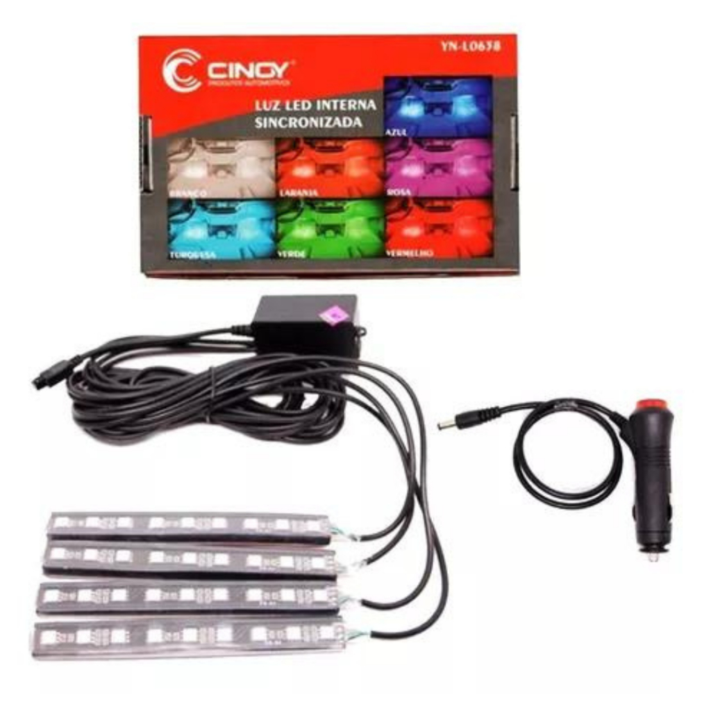 Kit iluminação interior carro luz Led Neon Rgb C/controle som automotivo strobo Sensor rítmico 12v Varias Cores