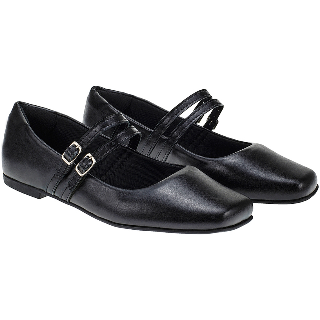Sapato Feminino Boneca Mary Jane Sapatilha Bico Quadrado Mocassim Loafer-190