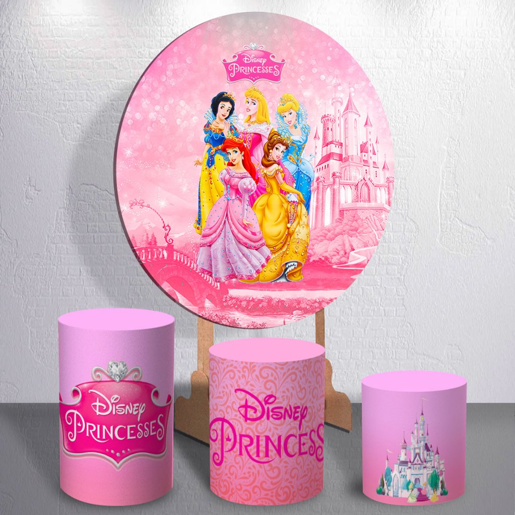 Capa Painel Rosa Infantil Garotinhas Reais Com Trio Cilindro Retângular Redondo Sublimado