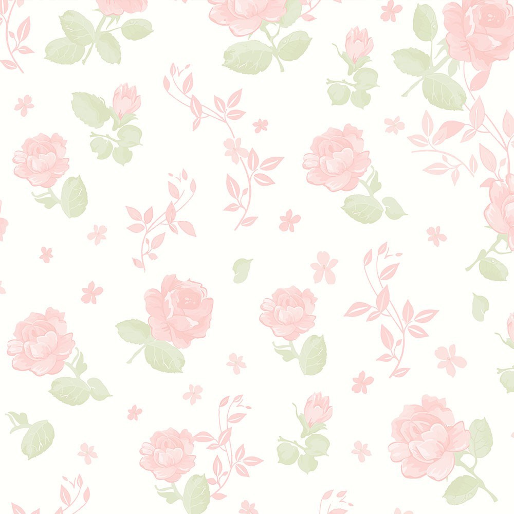 Papel de parede floral romance com fundo branco e flores rosa Para Sala e Quarto 2,50 mts em Oferta na Shopee