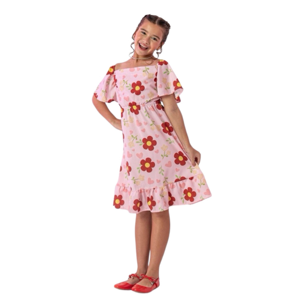 VESTIDO INFANTIL MENINA VESTIDO INFANTIL FLORAL VESTIDO INFANTIL ESTAMPA DE FLORES