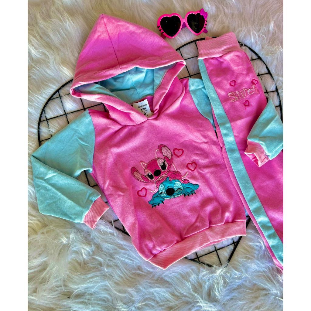Conjunto moletom Stitch infantil menina inverno Tam. 2 a 9 anos