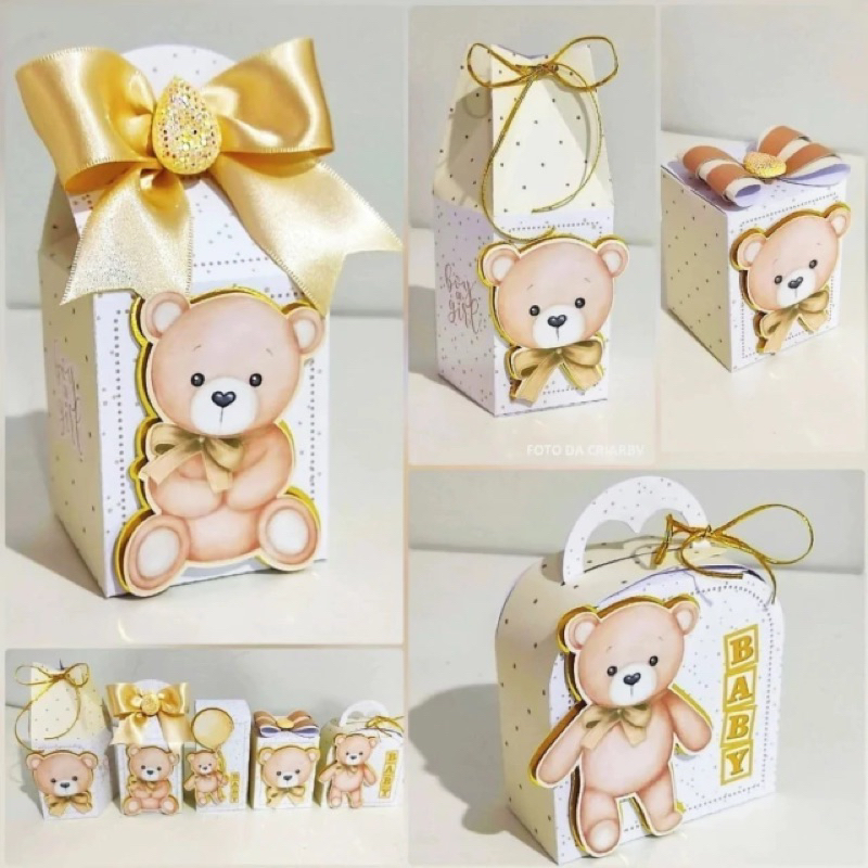 Kit Festa: Lembrancinhas Personalizadas - REVELAÇÃO URSO DOURADO - Aplique em CAMADAS