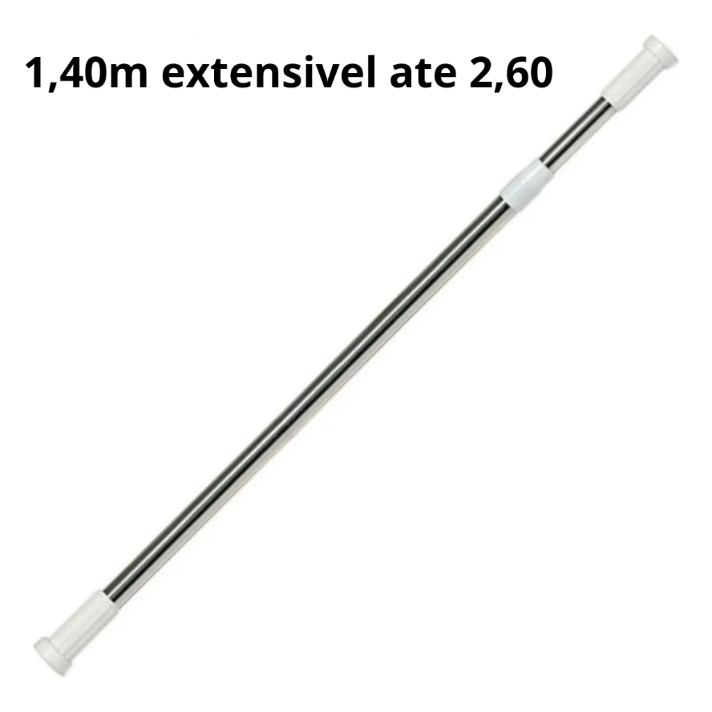 Varão Extensivo Ajustável 1,40m à 2,60m Para Cortina de Box Banheiro Suporte Extensor inox