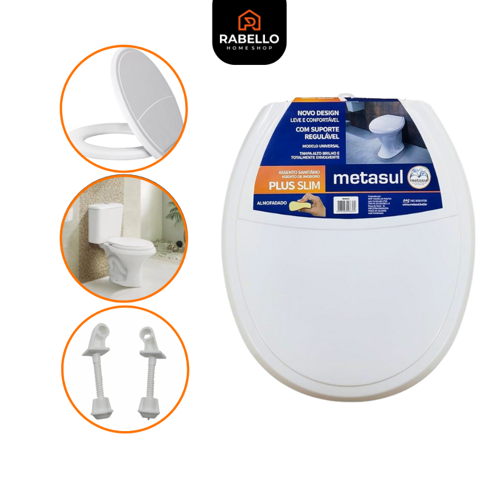 Assento Sanitário Almofadado Basico Branco Oval Plus Slim Universal Metasul
