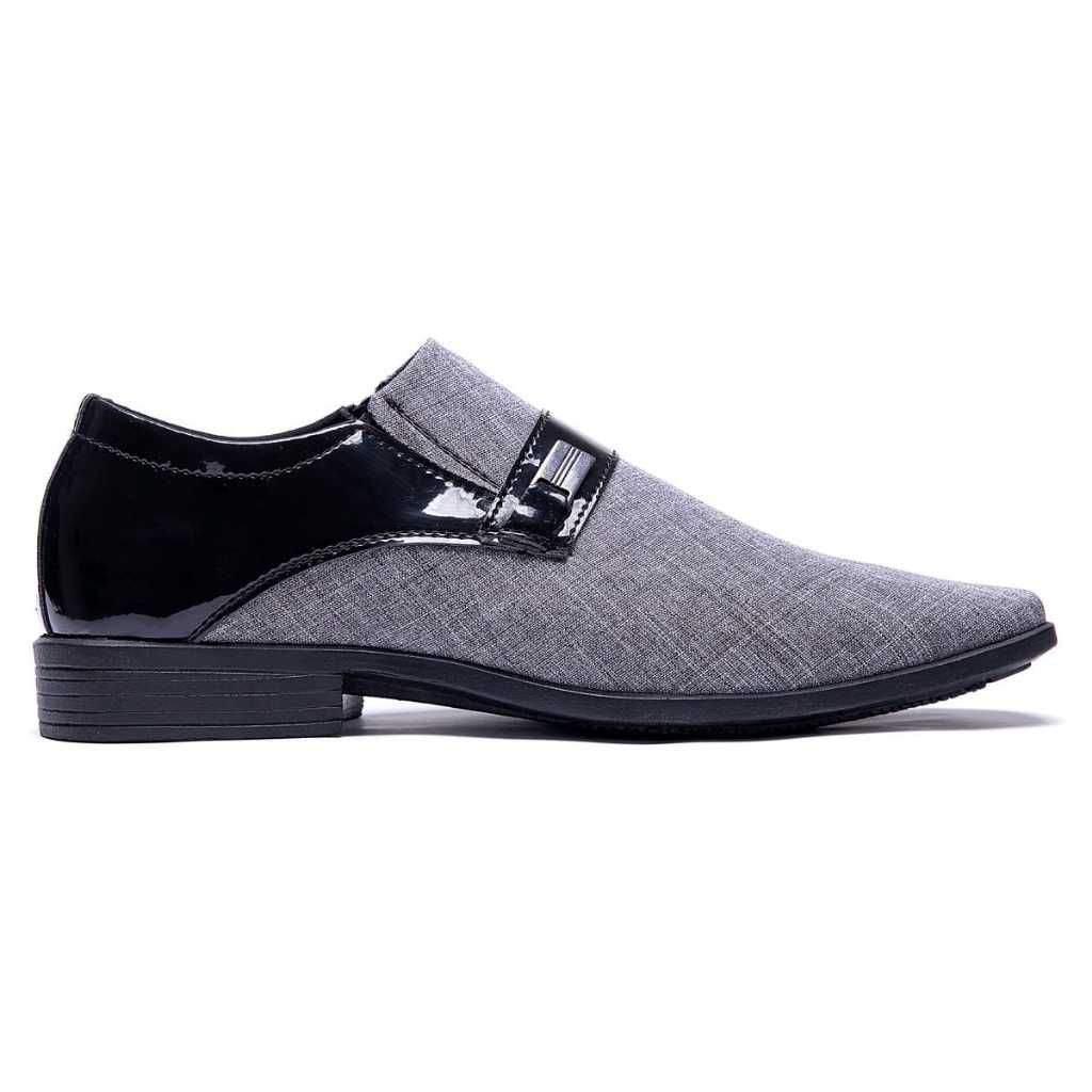 Sapato Social Masculino Lona Cinza Verniz Preto De Luxo Estilo Evangélico e Executivo Lançamento Outono Inverno 24