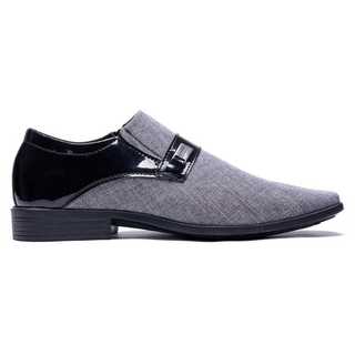 Sapato Social Masculino Lona Cinza Verniz Preto De Luxo Estilo Evangélico e Executivo Lançamento Outono Inverno 24