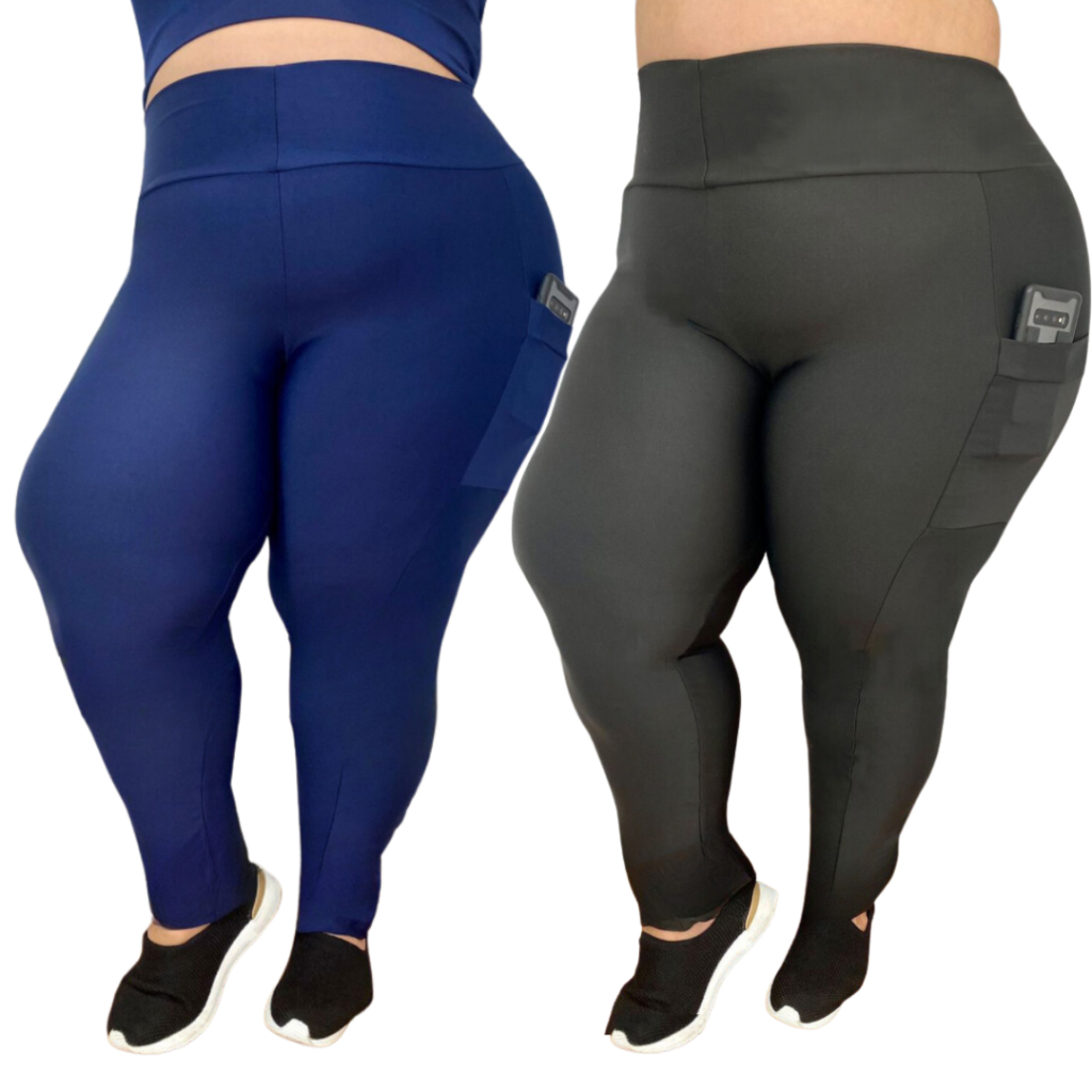 KIT 2 legging Bolso Plus Size feminino 44 ao 54 Suplex premium academia caminhada modelo curves em Oferta na Shopee