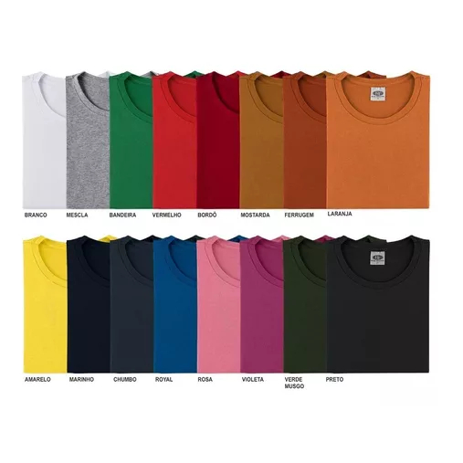 Camisa Masculina Básica 100% Algodão Camiseta Lisa Costura Reforçada Fio 30.1 Penteado Cores Diversas