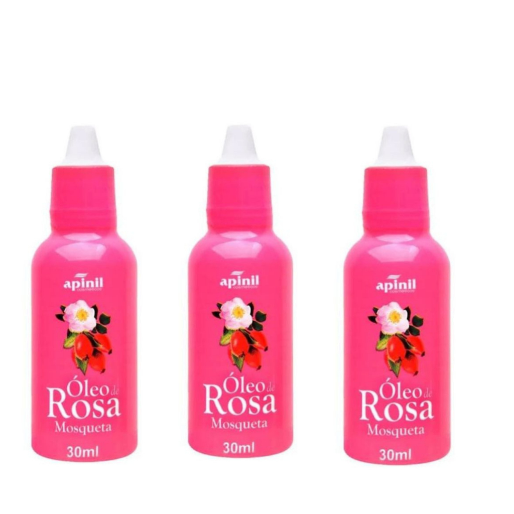 kit com 3 Óleo de Rosa Mosqueta 30ml APINIL - Hidratante / Clareador de Manchas / Estrias / Rugas