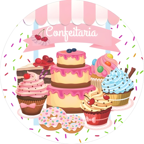 Painel Festa Infantil Redondo Confeitaria Bolos Doces a +Arco, Suporte incluso. Fazemos personalizado com qualquer tema. Confeccionado em Lona fosca, impressão de alta resolução. cenário Circular p/ Decoraçõe