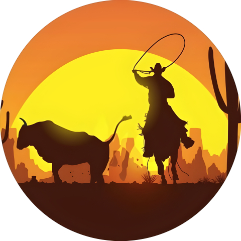 Painel Festa Infantil Redondo Cowboy Por do Sol Laçando Boi +Arco, Suporte incluso. Fazemos personalizado com qualquer tema. Confeccionado em Lona fosca, impressão de alta resolução. cenário Circular p/ Decoraçõe