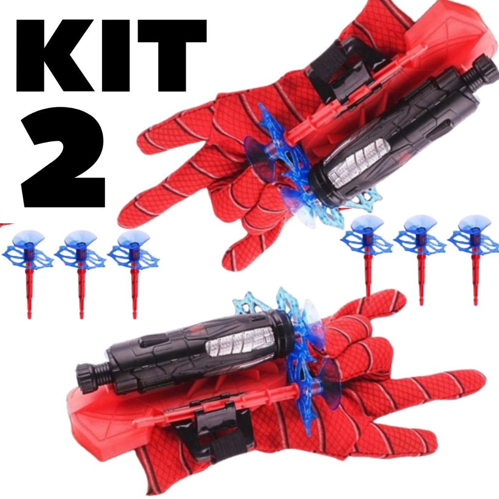 Kit 2 Luvas Homem Aranha Infantil Lançador de Teia Dardo Brinquedo Spider Man Menino e Men...