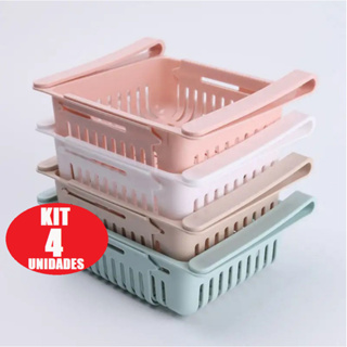 Kit Com 4 Cesto Retratil Orgaizador de Geladeira Multi Uso Para Armazenar Frutas Ovos Lanches Legumes Temperos Em Geral em Oferta na Shopee