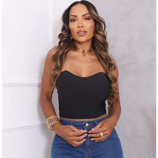 Cropped Feminino Corselet Tomara Que Caia Morcego Com Bojo