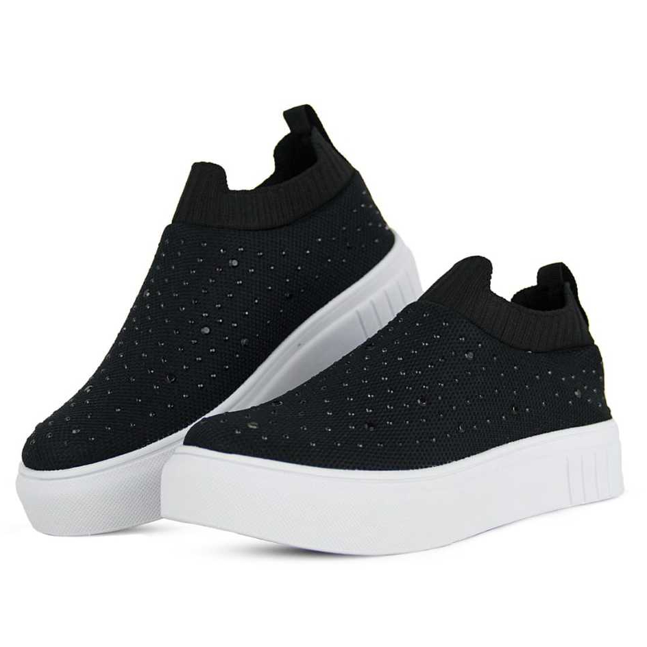 Tenis Meia Casual Feminino Preto com strass tenis feminino meia casual com strass Tênis calca facil