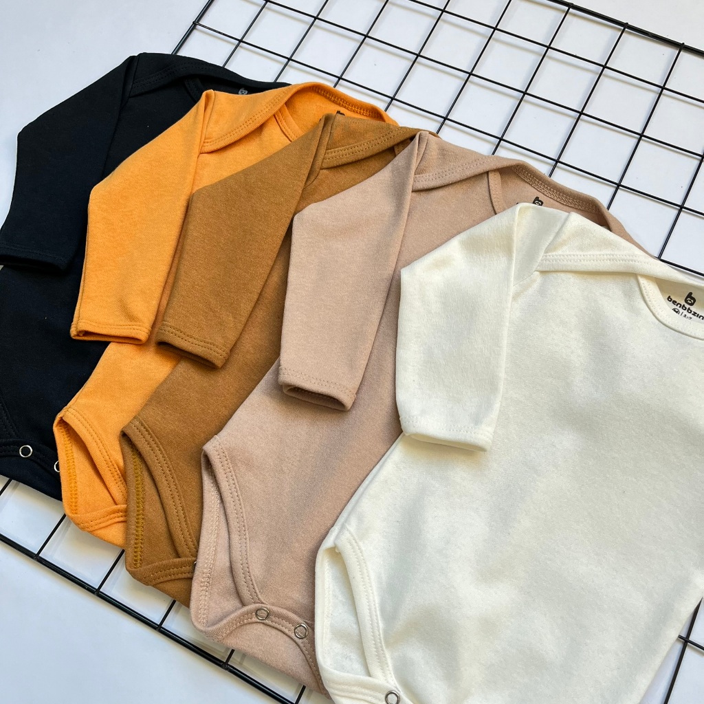 Kit Body Liso Bebê Neutro 5 Peças Manga Longa Inverno 100% Algodão.