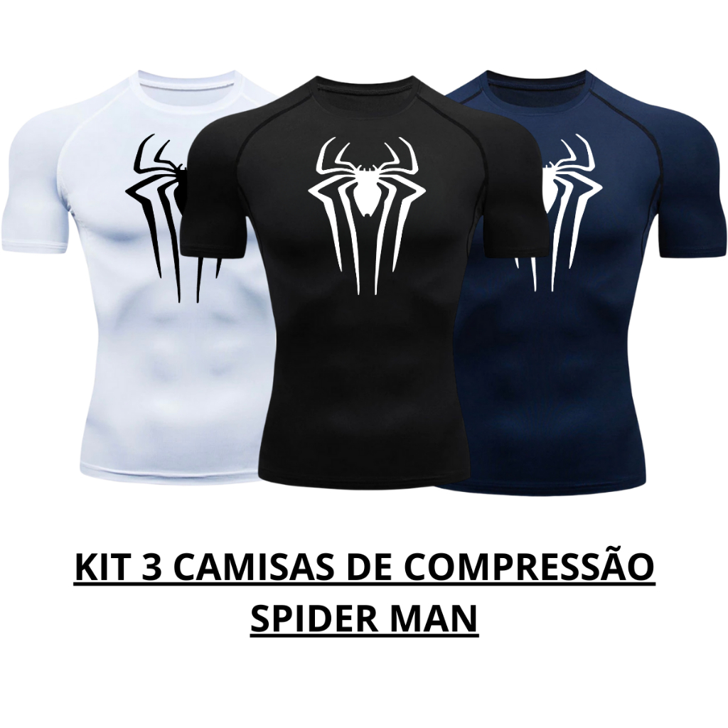 Kit 3 Camisa Camiseta Masculina Compressão Homem-Aranha TREINO ACADEMIA CORRIDA