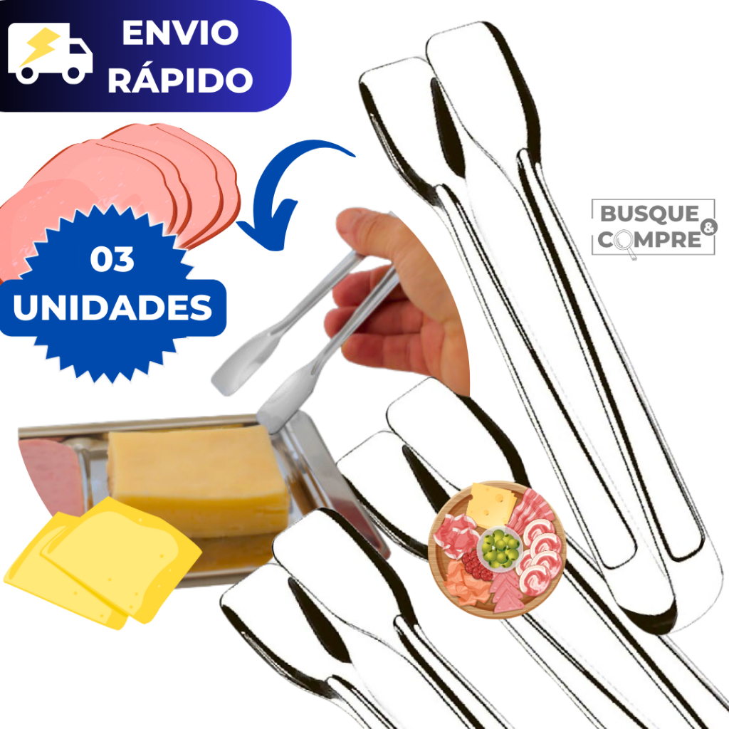 Kit 3 Pegador de Frios Aço Inox para Presunto Mussarela Petiscos Salame Salada Carne Massas Cozinha
