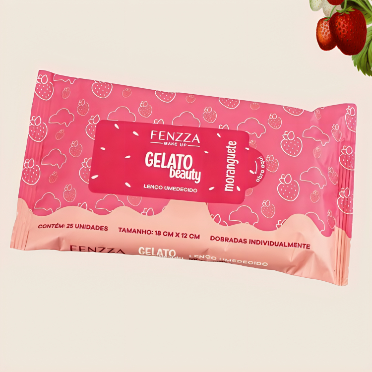 Lenço Umidecido Moranguete Gelato Beauty Com Extrato De Morango Fenzza