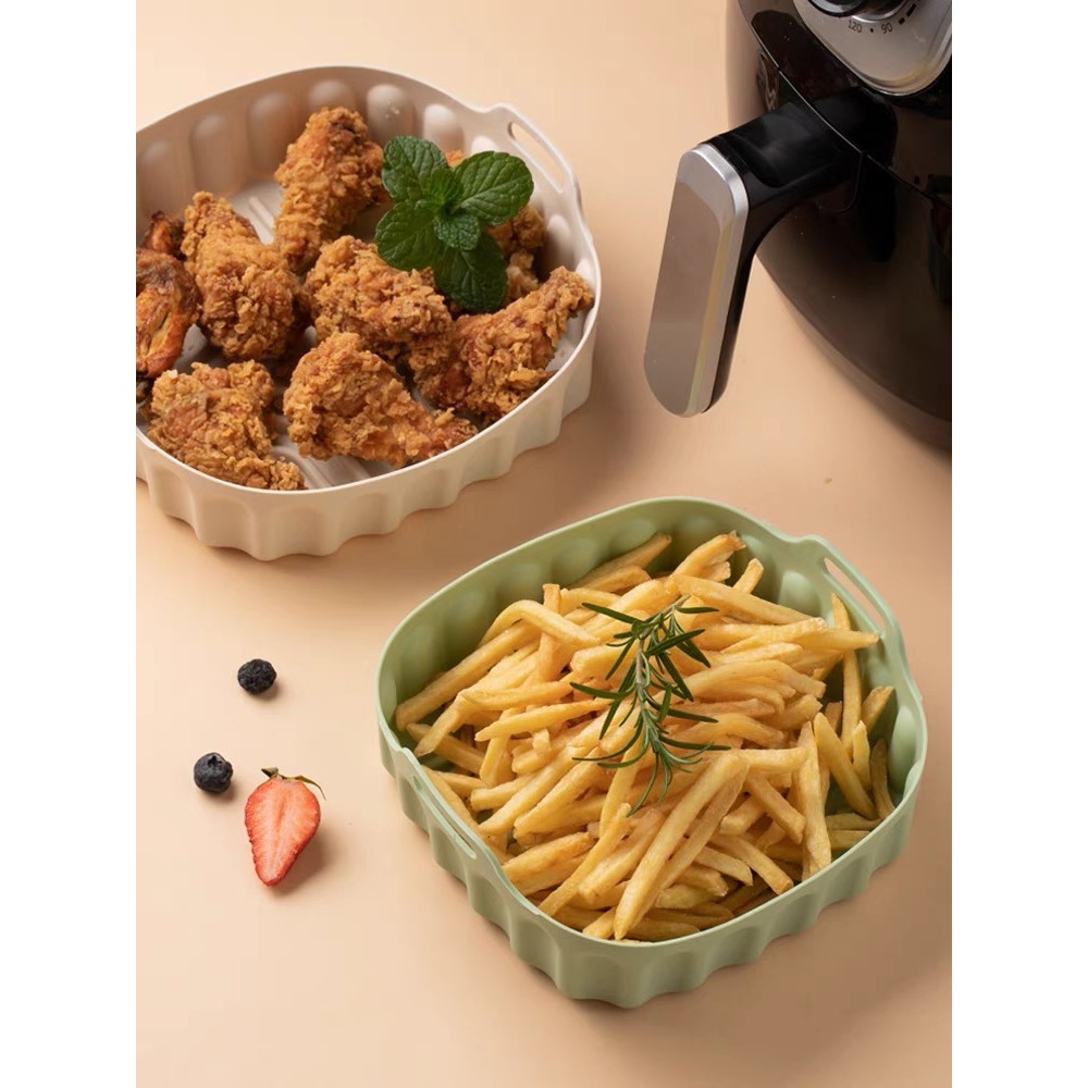 kit 3 Forma de Silicone Assadeira Air Fryer e Forno Forma para Fritadeira Elétrica com Alça cor aleatória