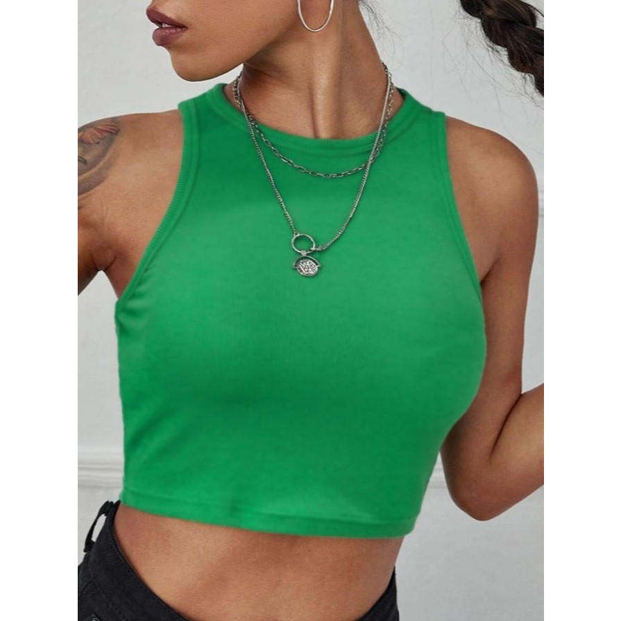 Blusa Cropped Verde Bandeira Regata Soltinha Tank Tee - No Sense