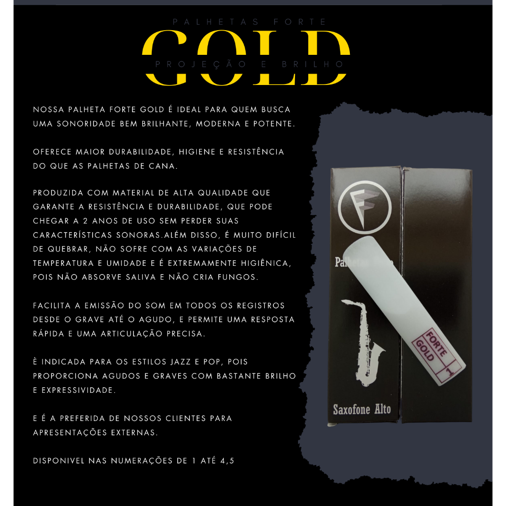 Palheta P/ Sax Alto Forte Gold Sonoridade Super Brilhante ( Durabilidade de 2 anos ) — imagem 2 de 2