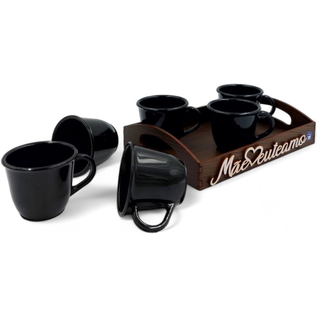 Bandeja Mãe Eu Te Amo Com 6 Xícaras Preta Acrílica Presente Dia das Mães em Oferta na Shopee