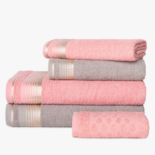 Jogo Toalhas 5 Peças Berlim 2 Banho, 2 Rosto, 1 Piso Algodão - Rosa Toalhas em Oferta na Shopee