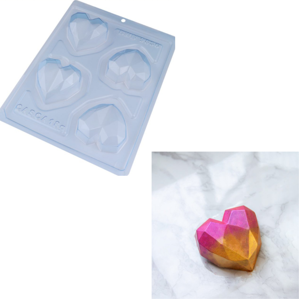Forma Especial 3 partes Trufa Coração Lapidado Cod 9836 BWB Chocolate Forminha Acetato e Silicone