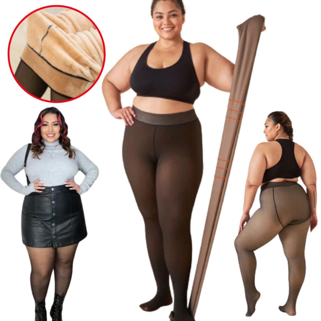 Meia-calça Tamanhos Grandes Plus Size feminina de inverno peça quente de lã grossa translúcida stretch(Meia Calça-02)