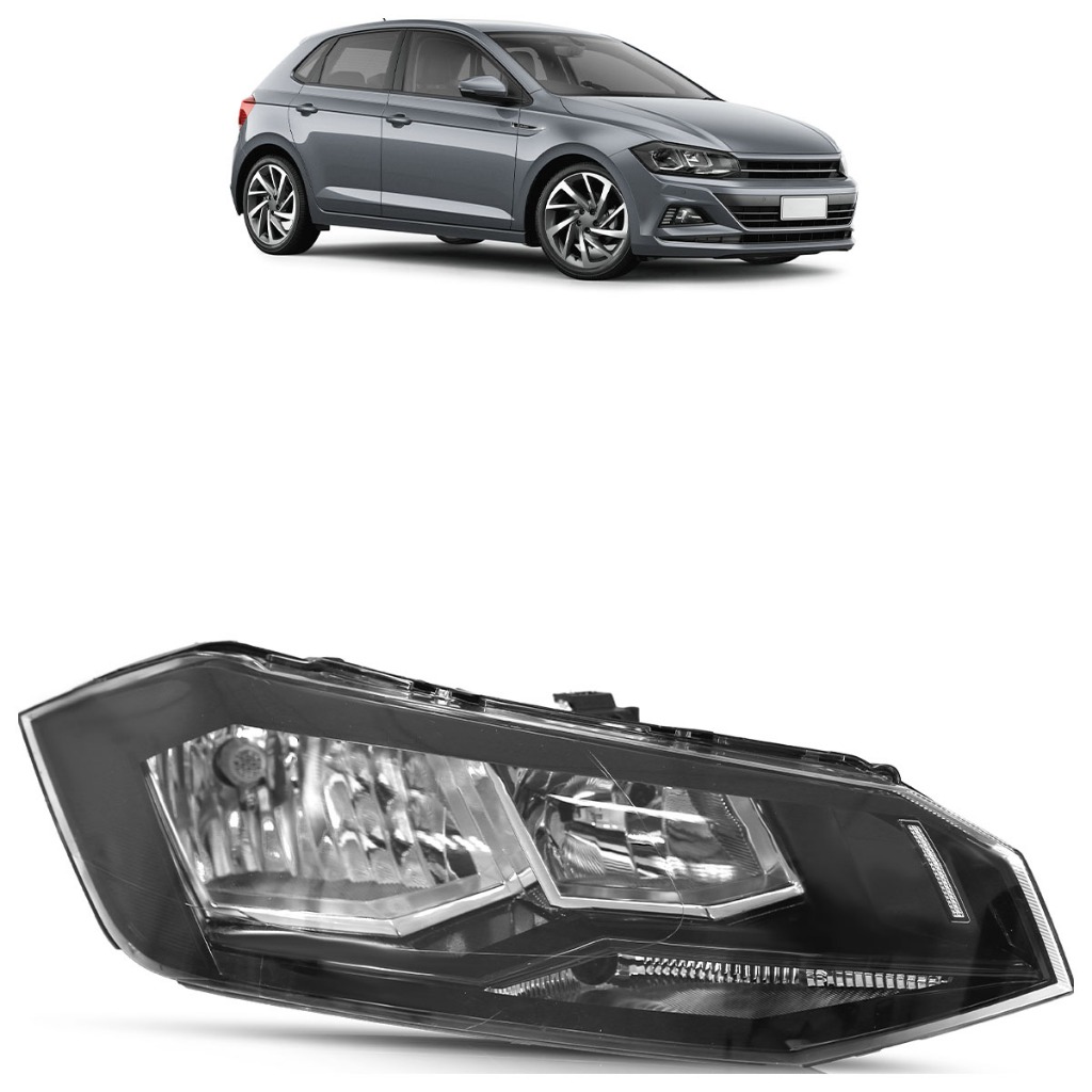 Farol Dianteiro Polo 2017 2018 2019 2020 Foco Duplo Máscara Negra Lente Lisa
