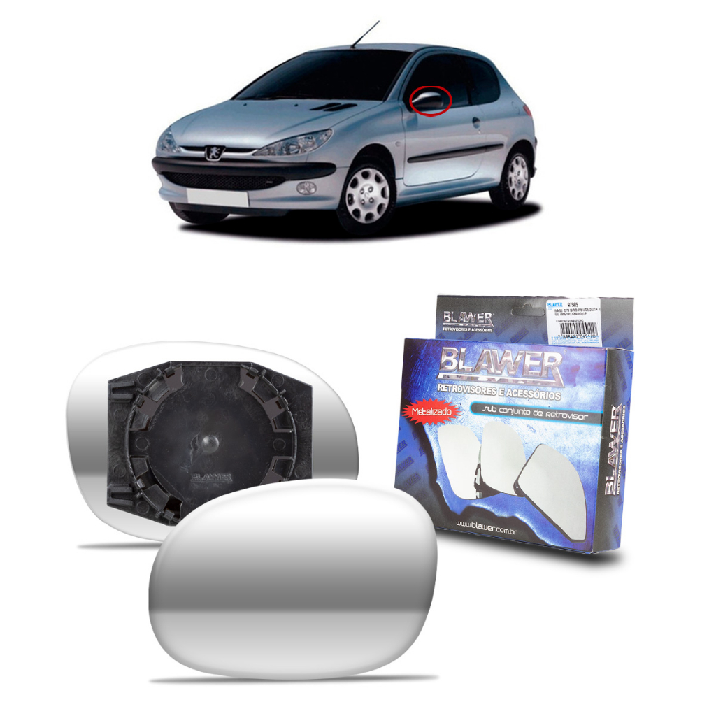 Lente Retrovisor Peugeot 206/207 99/- COM BASE (LENTE PLANA) LADO DIREITO OU ESQUERDO