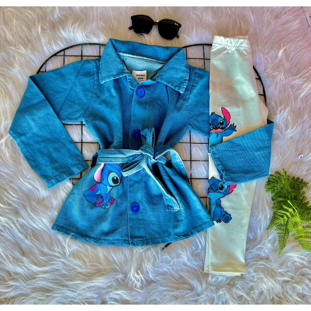 Conjunto Infantil Menina Sobretudo Legging Stitch Tamanho 1 a 8 anos