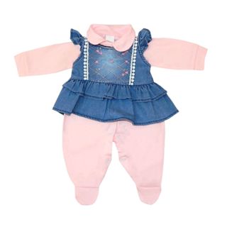 Macacão Bebê com Vestido Jeans Bordado em Oferta na Shopee