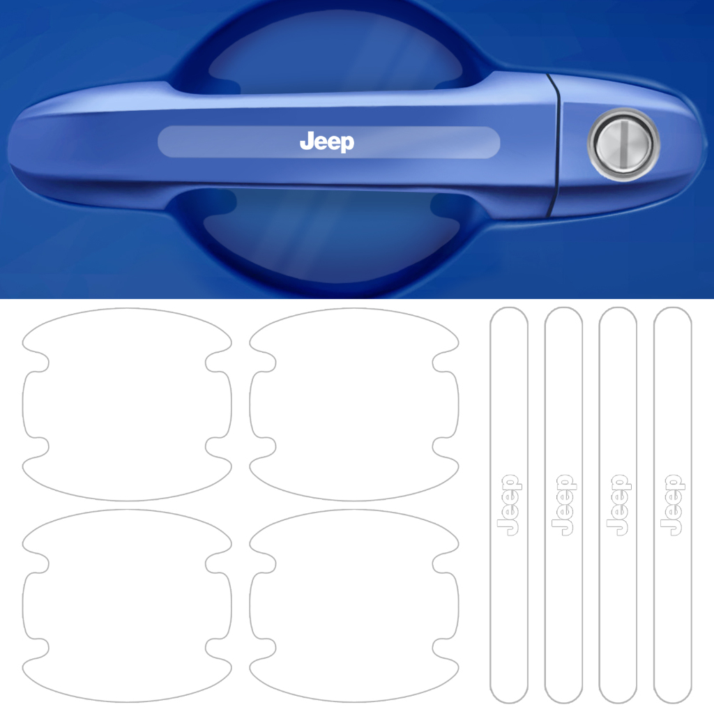 Jogo 8 Adesivos Maçaneta Invisivel Protetor de Porta Auto Colante Anti Arranhões Compatível Jeep