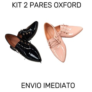 Kit 2 pares de tenis oxford feminino adriana confortavel bico fino em Oferta na Shopee
