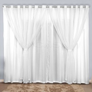 Cortina Luxo 3,00x2,70 Metros Microfibra Com Voil Bege Sala e Quarto Delicada
