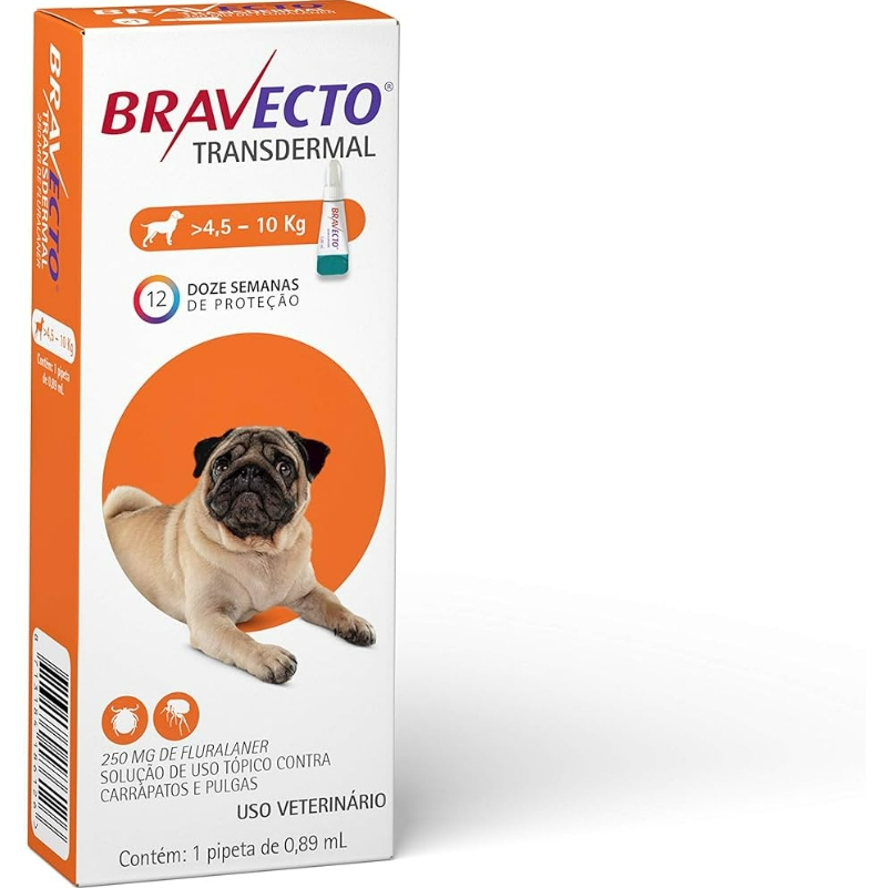 Bravecto Antipulgas Transdermal Cães 4,5 a 10kg MSD 250mg