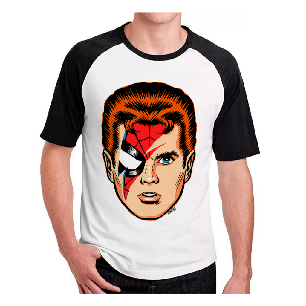 Camiseta Raglan Super Herói Homem Aranha Bowie Rock Quadrinhos Adulto Infantil