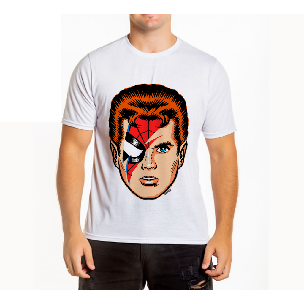 Camiseta Super Herói Homem Aranha Bowie Rock Quadrinhos Adulto Infantil