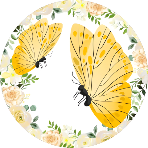 Painel Festa Infantil Redondo Borboletas Amarela Floral Aquarela + Arco, Suporte incluso. Fazemos personalizado com qualquer tema. Confeccionado em Lona fosca, impressão de alta resolução. cenário Circular p/ Decoraçõe