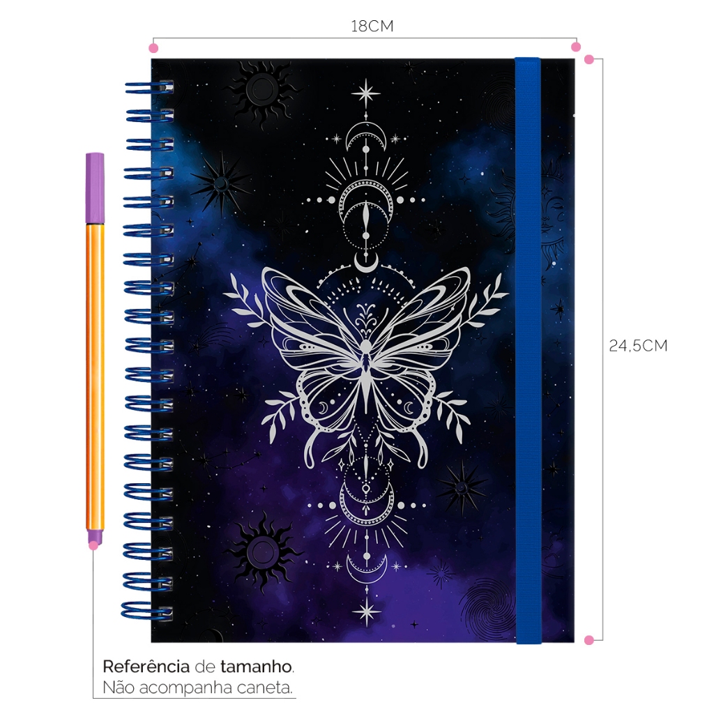 Caderno Colegial Plus Capa Dura Cosmos Borboleta