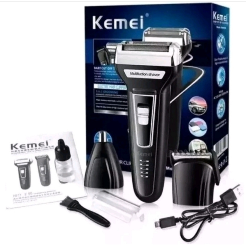 Aparelho De Barbear 3 em 1 Kemei KM 6558 Recarregável Bivolt Preto Cabelo Barba Nariz Pelos