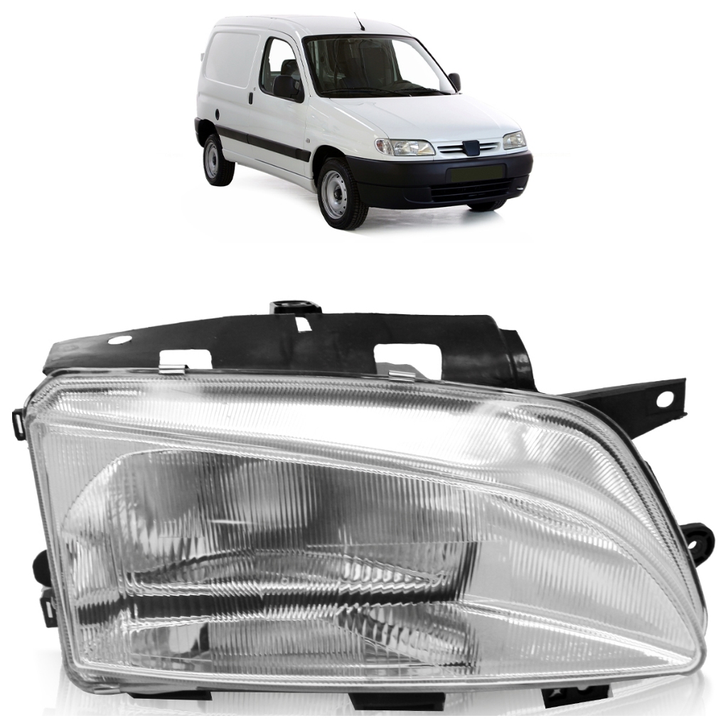 Farol Dianteiro Partner 1999 2000 2001 2002 2003 Foco Simples Máscara Cromada Carcaça Preta Lente Estriada