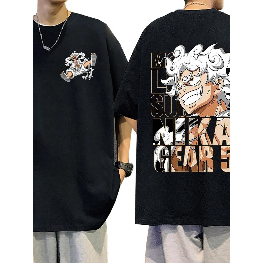 Camiseta Básica camisa t-shirt Unissex Luffy Anime One Piece Gear 5 camisa algodão